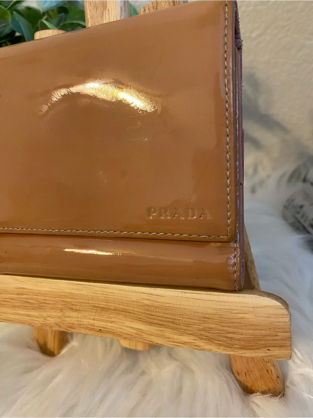 Prada Glossy Patent Leather Wallet - Camel Brown